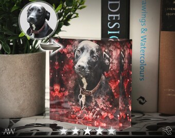 Freestanding Acrylic Prism Block, Customised Pet Artwork from your Photo, Dog Portrait, Personalised Gift Idea, 4x4”, Pet Lovers, Memorial