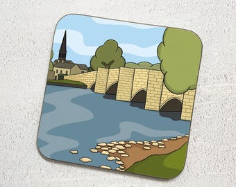 Bakewell Bridge Coaster | Illustrated Peak District Gift | Derbyshire Landmark Art | Handmade Home Decor