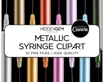 CLIPART DE SERINGA METÁLICA, clipart de agulha, clipart de praticante de estética, clipart de injeção, elementos de design glam