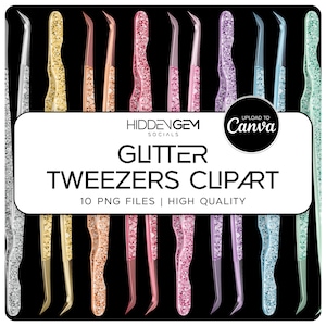 Glam Lash Tweezers Clipart, Glitter Clipart, Lash Technician Clip Art, Pestañas