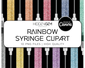 Clipart de seringa glam, clipart de glitter, clipart de injeção, clipart de estética