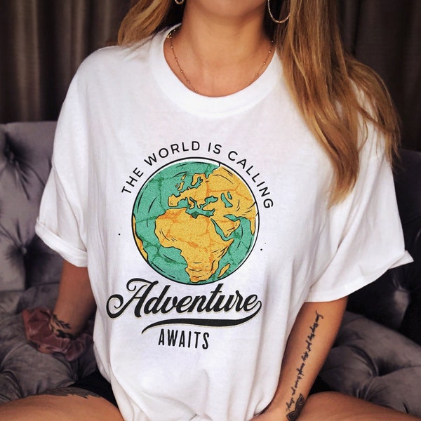 adventure awaits shirt,world travel map shirt,outdoor shirt traveler,wanderlust shirt,hiking shirt adventure, travel shirt,road trip shirt