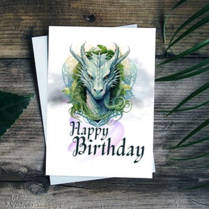 Druckbare Geburtstagskarte mit keltischem Drachen | 5x7 Drachen Druck | Sofortiger Download keltische Kunst | Mittelalterliches Aquarell Drachen Geschenk für Drachenliebhaber