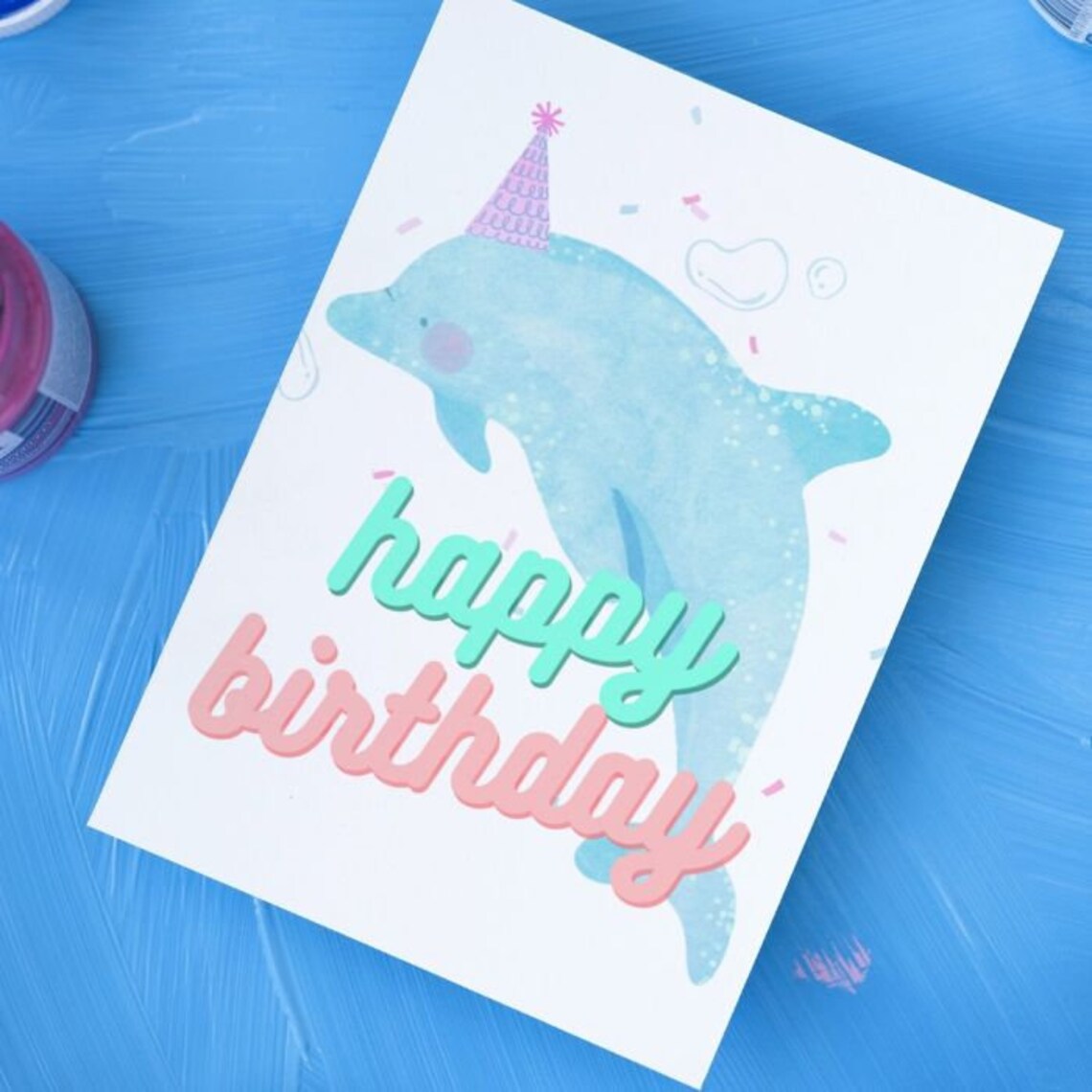 Dolphin Printable Birthday Card 5x7 Gift for Kids Birthday. Dolphin ...