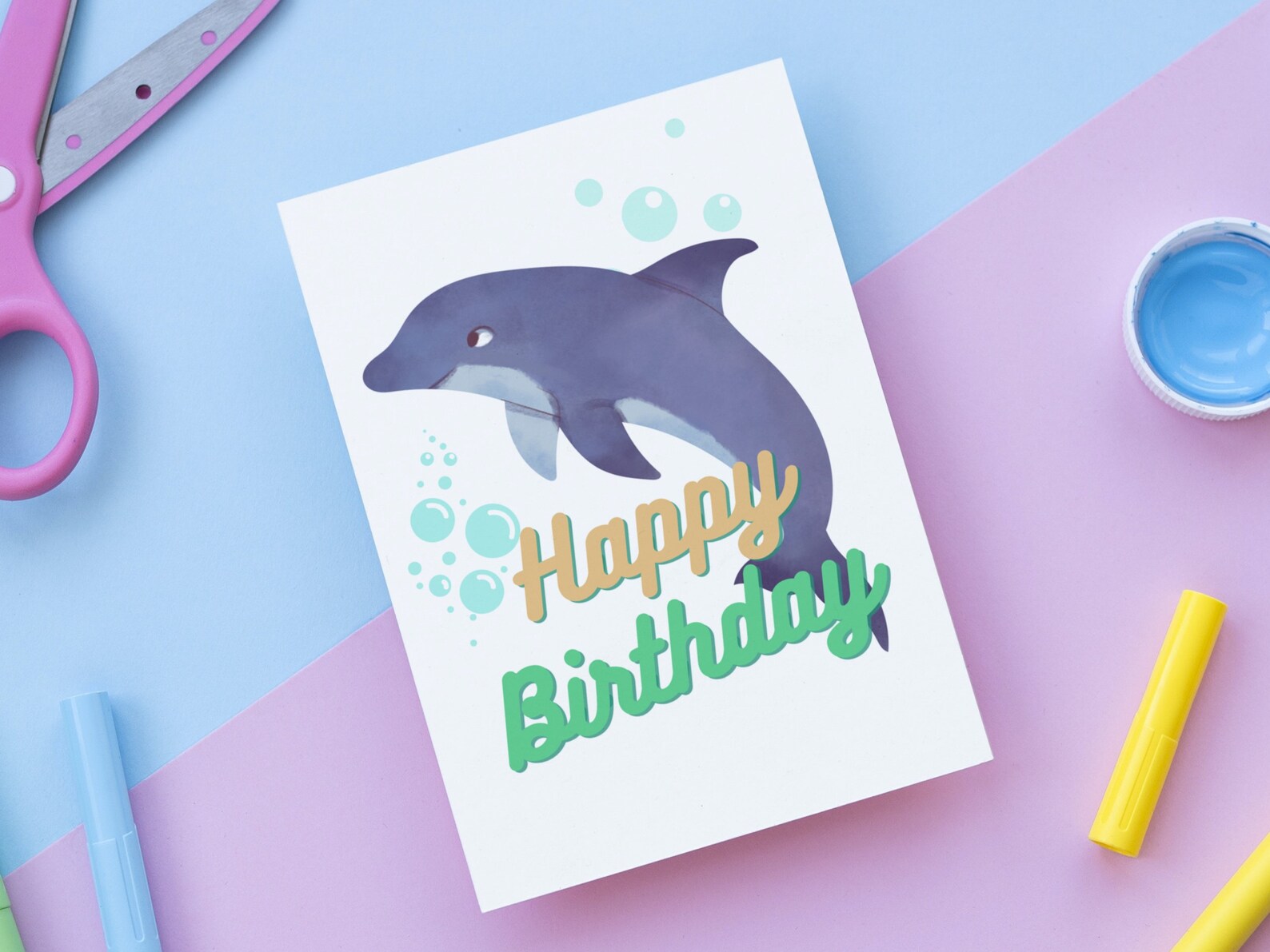Printable Dolphin Birthday Card. Gift for Kids Birthday. Etsy