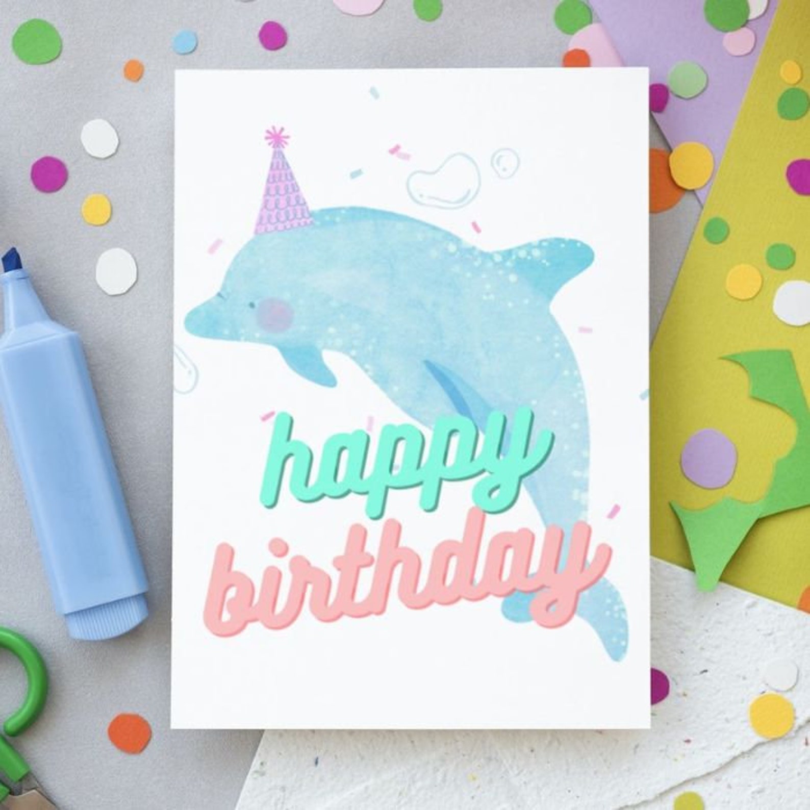 Dolphin Printable Birthday Card 5x7 Gift for Kids Birthday. Dolphin ...