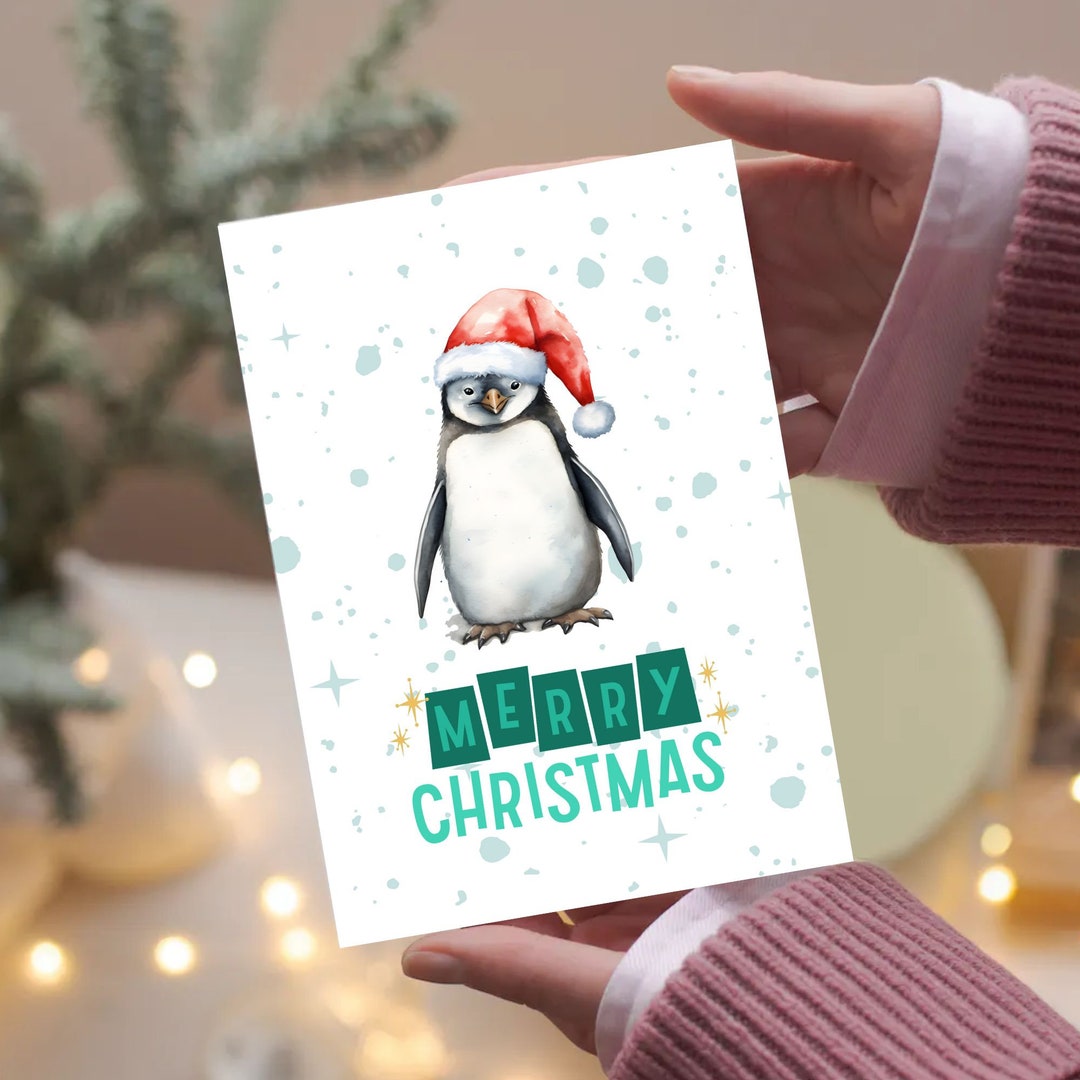 Printable Penguin Christmas Card. 5x7 Penguin Holiday Greeting - Etsy