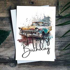 Cartão de presente de aniversário para pai de carro retrô para impressão Cartão de carro vintage 5x7 Impressão de carro clássico Cartão de automóvel clássico para impressão vintage Carro antigo