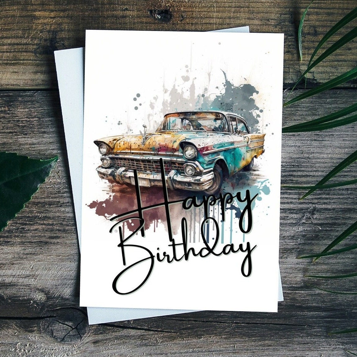 Printable Retro Car Birthday Dad Gift Card Vintage Car 5x7 Card Classic ...
