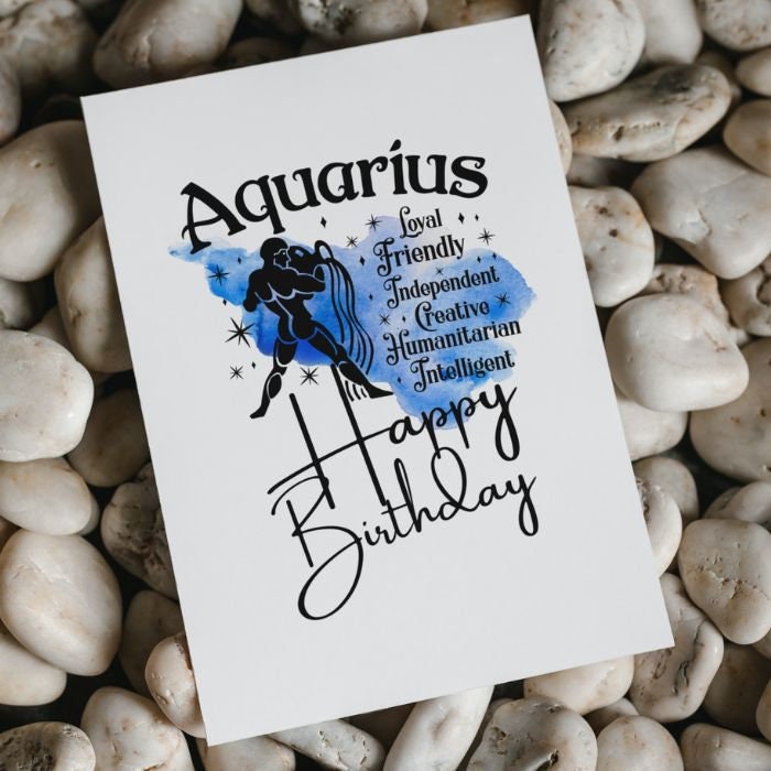Printable Aquarius Birthday Card. Zodiac Sign Gift Aquarius - Etsy