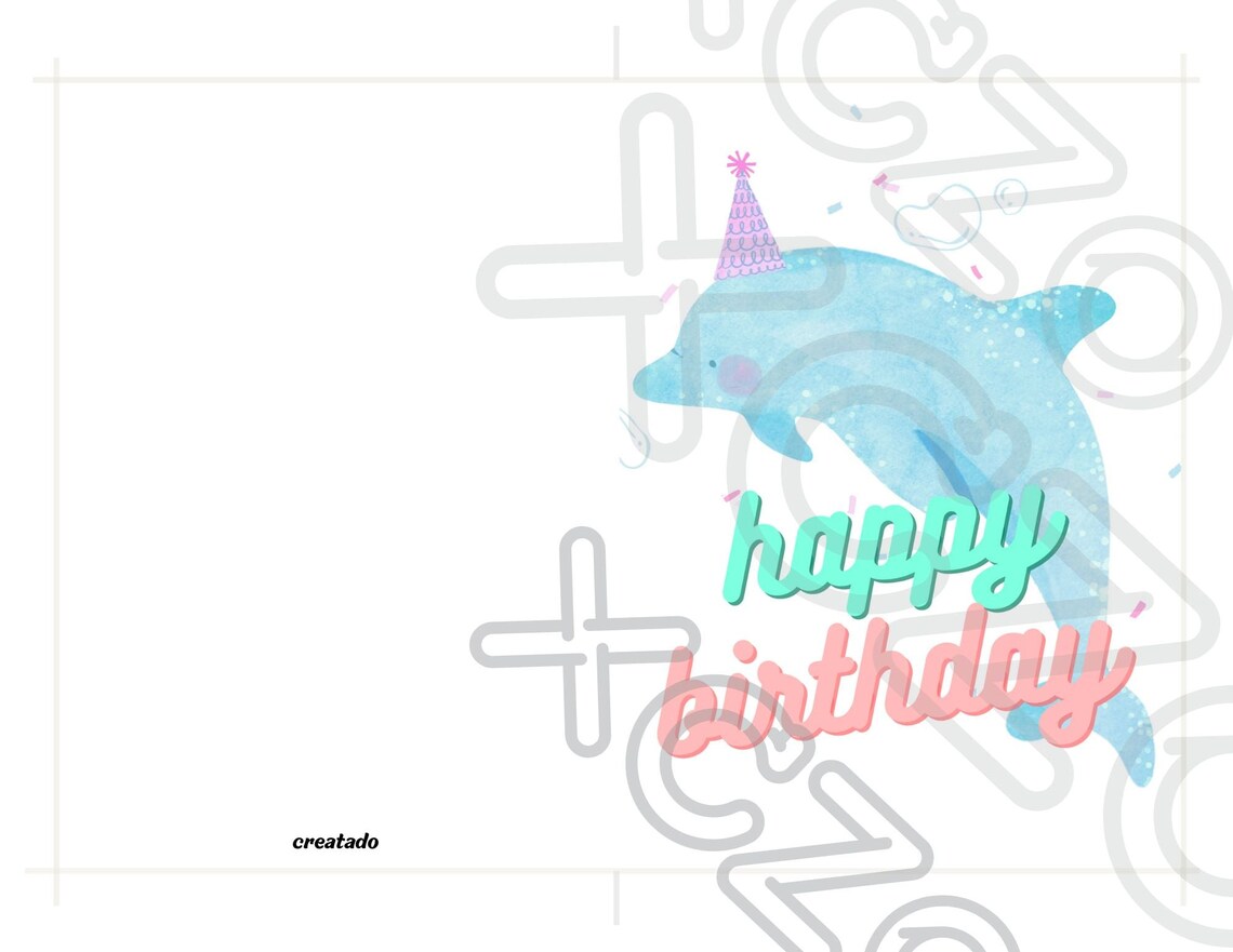 Dolphin Printable Birthday Card 5x7 Gift for Kids Birthday. Dolphin ...