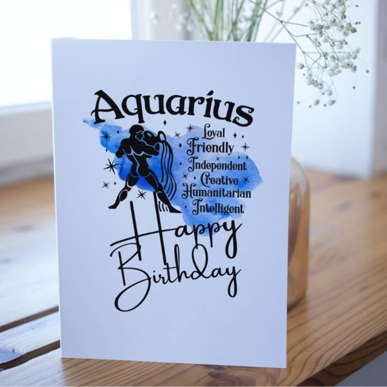 Printable Aquarius Birthday Card. Zodiac Sign Gift Aquarius - Etsy