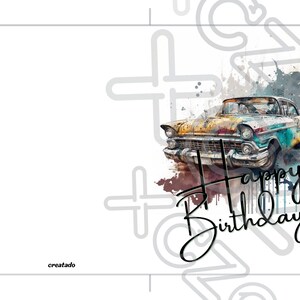 Printable Retro Car Birthday Dad Gift Card Vintage Car 5x7 Card Classic ...