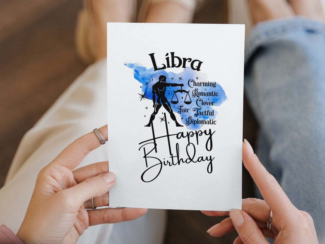 Libra Printable Birthday Card. Zodiac Sign Gift for Libra - Etsy