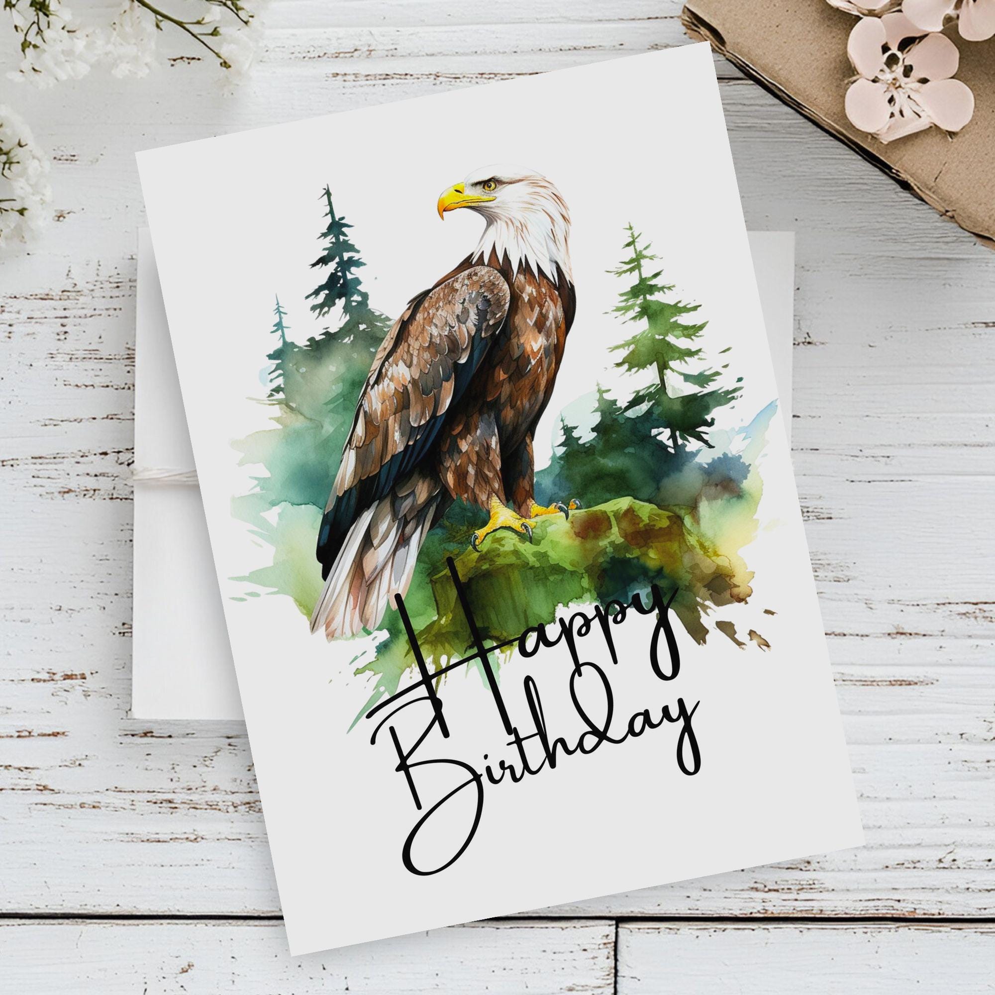 Printable Eagle Birthday Card | 5x7 Forest Landscape Print | Instant ...