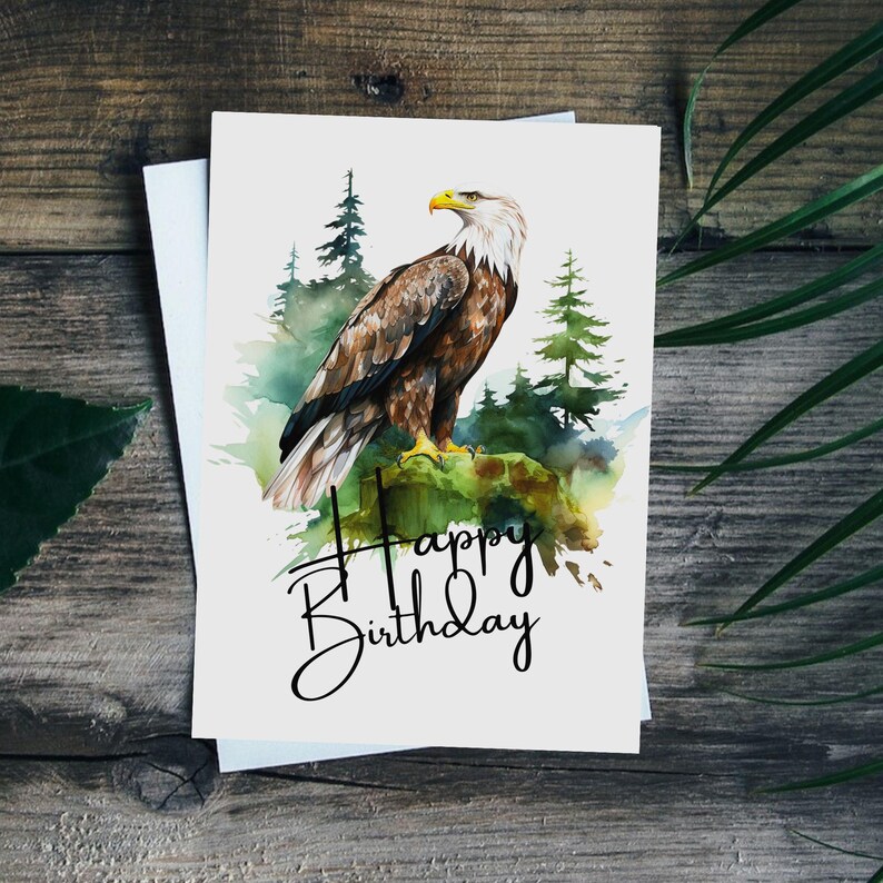 Printable Eagle Birthday Card | 5x7 Forest Landscape Print | Instant ...