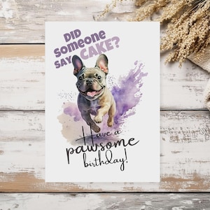 Carte d'anniversaire imprimable bouledogue français | Impression bouledogue français 5 x 7 | Téléchargement instantané d'oeuvres d'art Frenchie | Cadeau frenchie pour maman ou papa