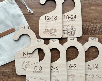 Safari Baby Wardrobe Dividers: Birch Wood Closet Organizer, Ocean, Safari, Rainbows themes