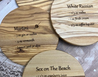 Olive Wood Cocktail Recipe Coasters