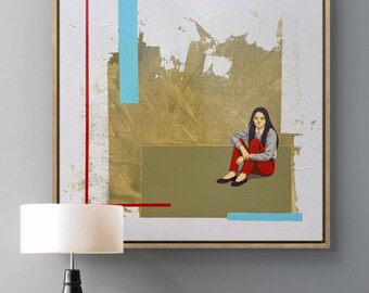 Frau Minimalist Malerei modern abstrakt geometrisch groß auf Leinwand 60 x 60 cm