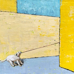 Wall Art Original Painting Oil On Canvas Contemporary Minimalist Art Modern Home Décor Affordable Art Yellow and Blue by Daria Baklykova

Yellow And Blue Abstract minimalist Artowork.
Dog Playing with someone.