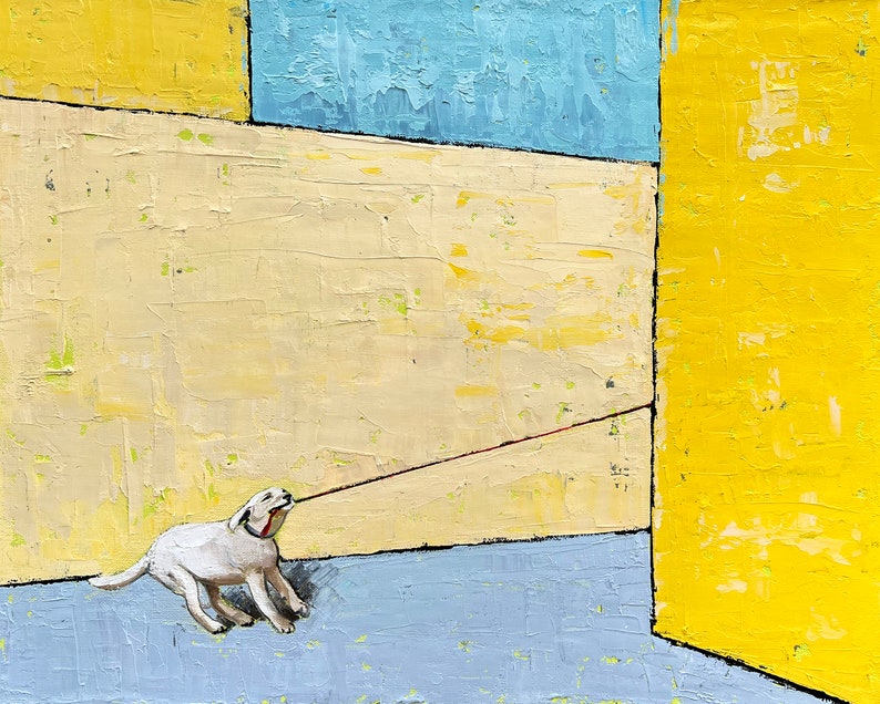 Wall Art Original Painting Oil On Canvas Contemporary Minimalist Art Modern Home Décor Affordable Art Yellow and Blue by Daria Baklykova

Yellow And Blue Abstract minimalist Artowork.
Dog Playing with someone.