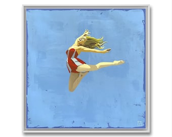 UNCHARTED HEIGHTS - LARGE Oil Canvas Painting, Blue Handmade Artwork, Original Oil Painting, Woman Flying in Sky, by Daria Baklykova