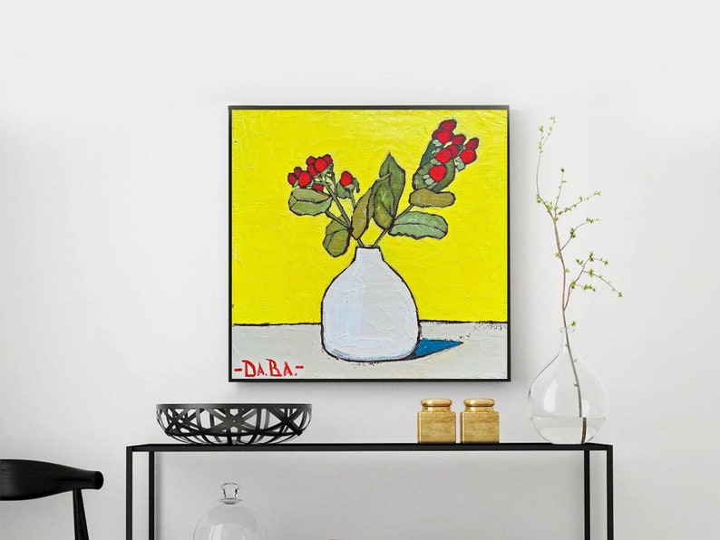 Living Room Art, Still Life, Contemporary Oil Painting, Flowers, Canvas, Original Art, Colorful Square Painting 16in, Artofeggio image 2
