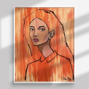 Abstract Woman Portrait Painting Original Hand Painted 16 20&quot; Orange color Art