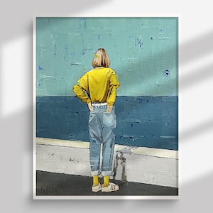 Handmade Abstract Woman Oil Painting: Mid-Century Modern Canvas Art