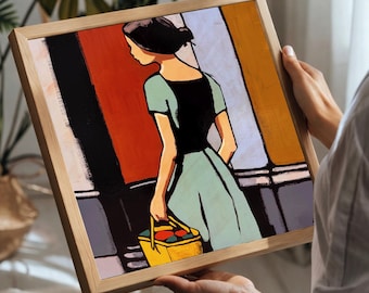 Frau mit gelber Tasche – Original Acrylgemälde, moderne figurative Kunst, ruhige Großstadtstimmung, zeitgenössische minimalistische Wandkunst von D. Baklykova