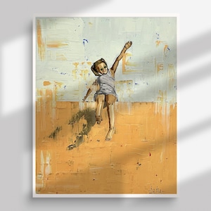 Beach Painting on Canvas, Original Art, Painting of Girl on the Beach, Kids Art, Sea Painting, Impressionist Art, Nursery Wall Art, Gift