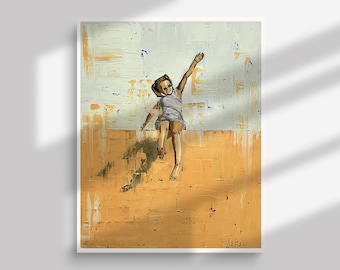 Original Beach Oil Painting on Canvas: Girl Art, Nursery Wall Decor