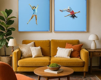 Diptychon Ölgemälde auf Leinwand: Blaue minimalistische Kunst , 60x60, Freiheit Thema