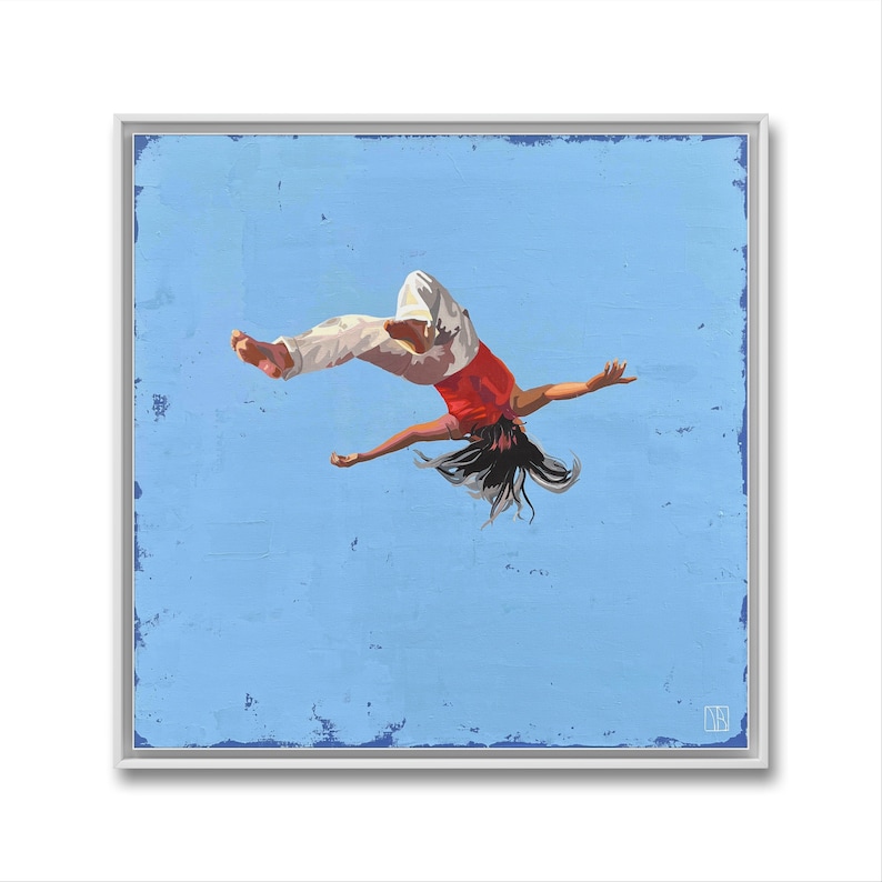 Woman in the air Fine Art Painting 24 in, Original Oil Painting on Canvas 24 x 24, blue, outside, summer, Daria Baklykova, square, freedom image 2
