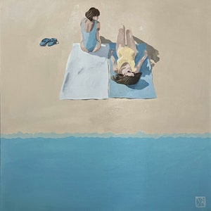 Minimalist Beach Oil Painting: Contemporary Seascape Art, 24x24