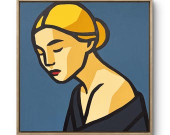 Calmness Minimalistisches Gemälde Frauenportrait 60 x 60 cm, Acrylmalerei auf Leinen, moderne figurative Kunst, 60 x 60 cm