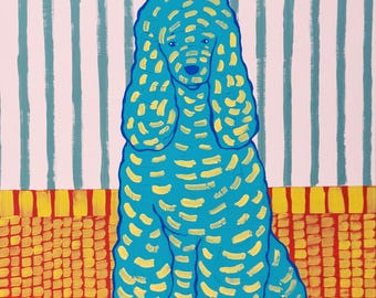 Skurril Blauer Pudel Original Gemälde Handgemachtes Acryl 50 x 50 cm