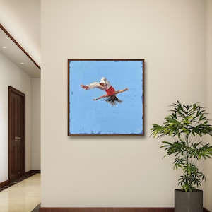 Woman in the air Fine Art Painting 24 in, Original Oil Painting on Canvas 24 x 24, blue, outside, summer, Daria Baklykova, square, freedom image 4