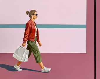 Frau zu Fuß Große Original Gemälde Minimalismus Kunstwerk 24 in Gespannte Leinwand