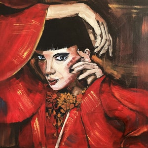 Flamenco Tänzerin Ölgemälde: Originale Frau im roten Kleid (40 x 60 cm)