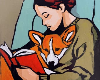 Corgis oder Füchse?? Original 40 cm Acrylgemälde