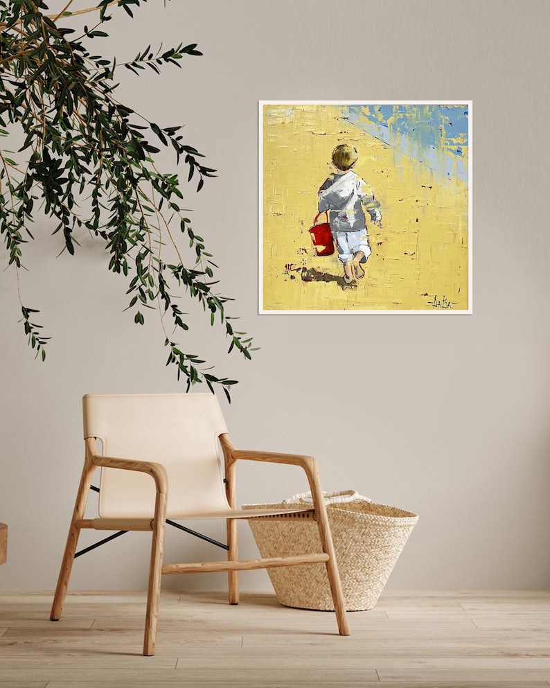 Boy on Beach Original Oil Painting on Canvas Square 16inches - Etsy