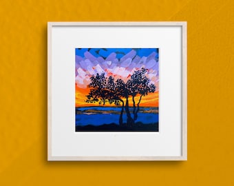 Small Square Acrylic Painting On Canvas Original Sunset Painting Colorful