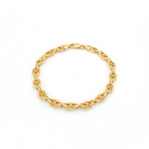 14k Solid Yellow Mariner Bracelet, Puffed Mariner Bracelet for Women, Anchor Link Chain Bracelet,