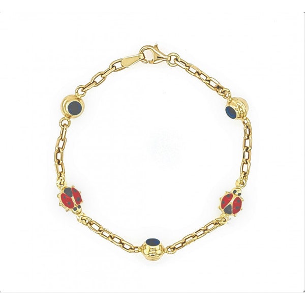 14k Gold Evil Eye Ladybug Charm Bracelet/14k gold 6.2mm gold bracelet/Jewelry gifts/Handcrafted Glass