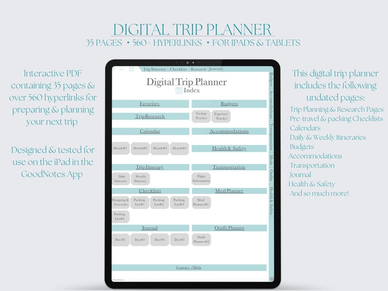 Digital Trip Planner Digital Travel Planner Goodnotes Trip Planner
