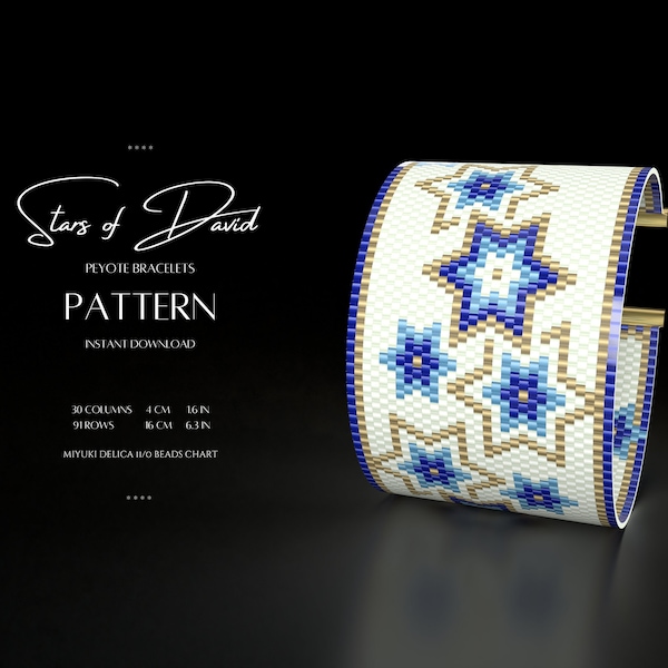 Star of David Peyote Stitch Bracelet Pattern: Standing Strong with Israel - Hope, Unity, and Strength in Every Bead