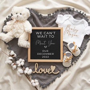 Digital Pregnancy Announcement for Facebook | Letter Board Baby Announcement with Bear and Sonogram | Gender Neutral Pregnancy Announcement