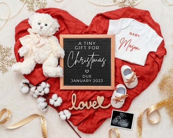 Christmas Digital Pregnancy Announcement, Baby Announcement, Gender Neutral, Editable Template, A Tiny Gift